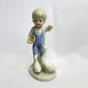Capodimonte Italy Vintage Porcelain Figurine Boy Feeding Geese Ducks